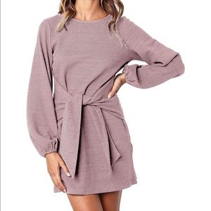 Lavender long sleeve knit tie waste pencil dress